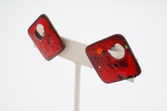 Vintage Clip On Earrings Copper Red Enamel MCM