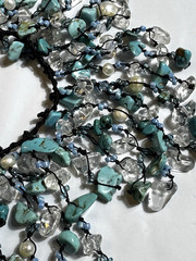 Turquoise Chip Beads Artisan Cluster Boho Waterfall Necklace Coastal Cowgirl