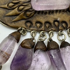 Vintage Artisan Amethyst Stone Polymer Clay Leather Statement Pendant Necklace