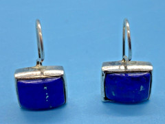 Nice Square Faux Lapis French Wire Drop Earrings Silver-Tone Square Shape VTG