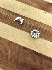 Celestial Sun Moon Stud Sterling Silver Earrings 925