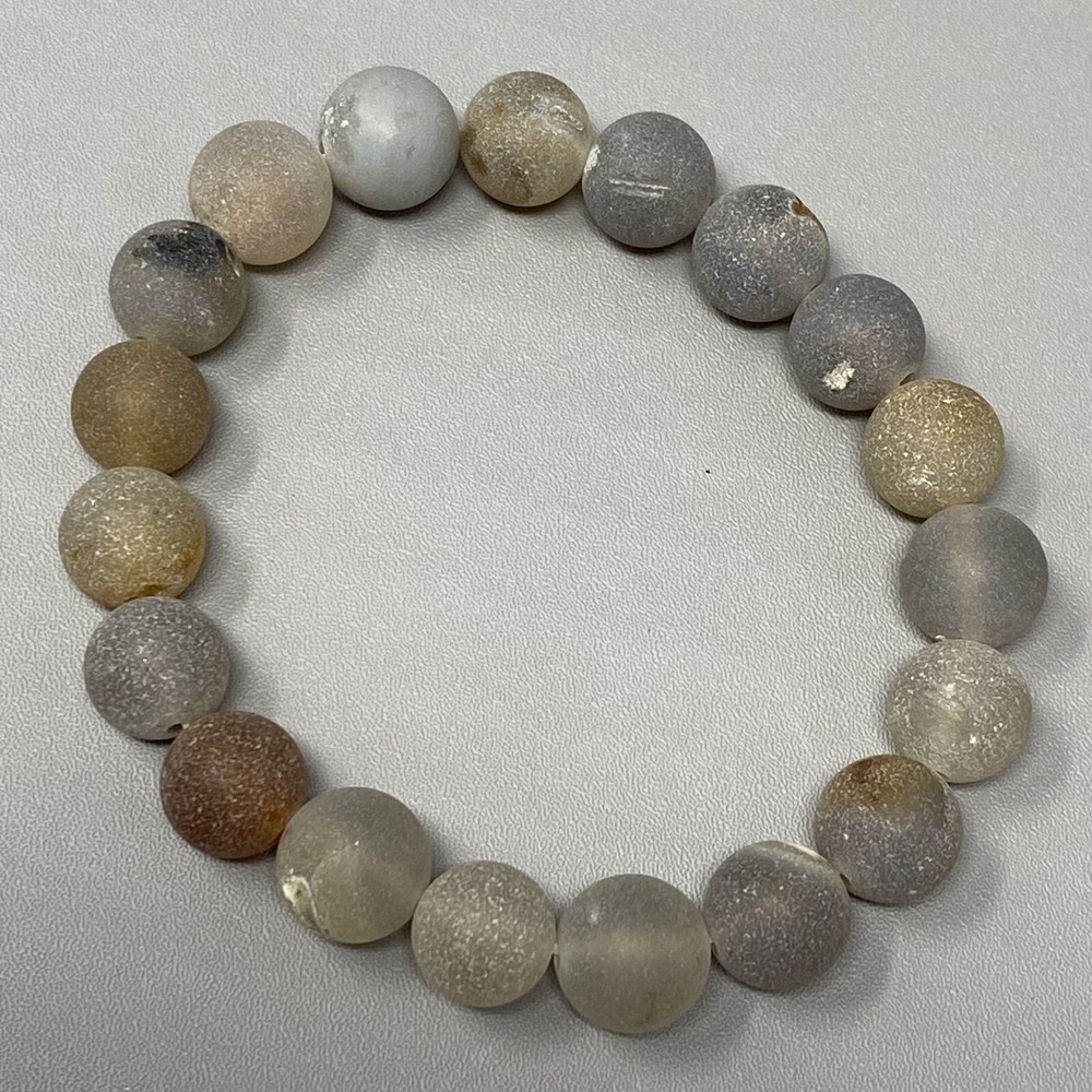 Stone Bracelet Women Neutral Gray Brown Matte Gemstone Beads Stretch Energy 6.5″