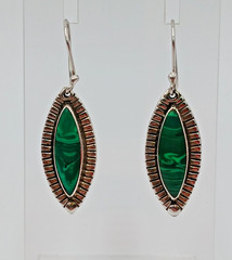 925 ATI Mexico Malachite Earrings 1.75in Drop Sterling Silver 6g Marquise Bezel