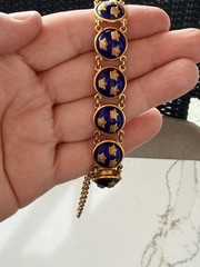 Vintage Sporrong Stockholm Swedish Heritage Crown Royal Blue Enamel Bracelet