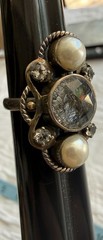 Nicky Butler Ring 925 Silver Black Rutilated Quartz Pearl White Topaz 6.5