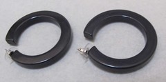 Vtg Very Dark Grey Near Black Plastic Hoop Earrings 1-3/4” Silver Tone Posts