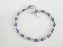Vintage Sterling Silver 925 Lab Created Tanzanite Station Tennis Bracelet 7″