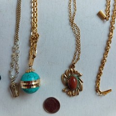 4 Vintage Necklace Pendants BELL Bird Cage Turquoise Ball Glitter Star Tasseled