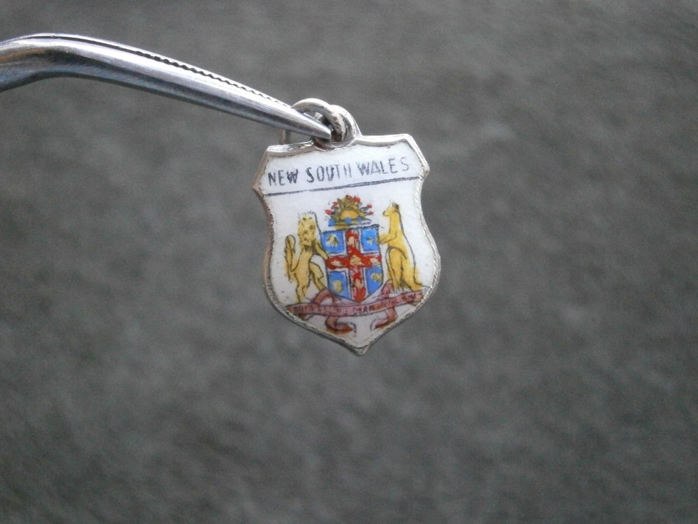 New South Wales Australia Vintage Sterling Silver Enamel Travel Shield Charm