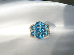 Sterling Silver 925 Natural Heated Blue Topaz Multi Row Statement Ring Size 11
