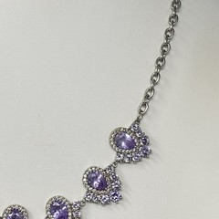 Purple Glass Rhinestone Necklace Silver Tone Links Teardrops Party Glam 20″