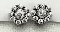 Judith Ripka 925 Sterling Flower CZ Cluster Round Earrings JR case bag Pierced