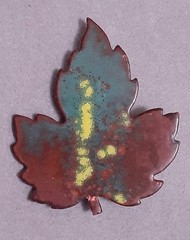Copper enamel maple leaf brooch/pin vintage, fall autumn colors
