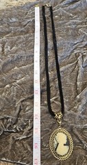 Vintage Cameo Pendant Necklace Black Velvet Cord Gold Tone Victorian Revival