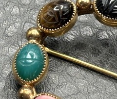 Egyptian Revival Vintage Gold Tone Semi Precious Stone Scarab Circle Brooch Pin