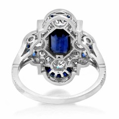 Art Deco Vintage Style Lab Created Sapphire Anniversary 14K White Gold FN Ring