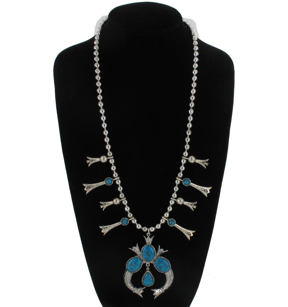 Blue Blossom Designer Signed Art Fringe Collar Pendant Necklace 25 1/2″