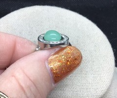 Vintage Costume Green Plastic Stone & Clear Rhinestone Ring Sz 7.25 E606