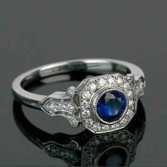Milgrain Art Deco Engagement Ring 2 Ct Lab Created Sapphire 14k White Gold Over