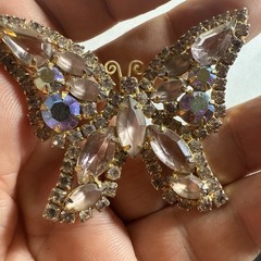 Weiss Brooch Pin Pink Butterfly 2.5 Inches Vintage Brilliant