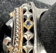 Faceted Hematite and Blue Topaz Sterling and Yellow Gold Plated Ring NH S-11.75
