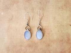 Vintage Opalite Gemstone Nickel Silver Dangle Drop Earrings
