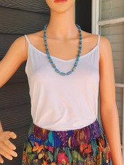 Vintage Blue Polymer Clay Barrel Beads Butterfly Floral Printed Design Necklace