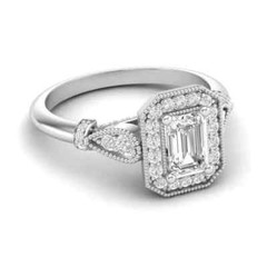 Emerald Cut Lab Created Diamond Art Deco Style Wedding Ring 14k White Gold FN