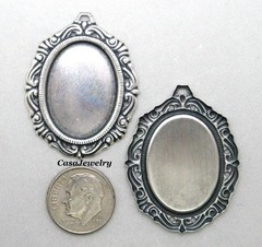 #1154 ANTIQUED STERLING SILVER PLATED 25X18 FILIGREE BORDER BEZEL W/RING – 4 Pcs