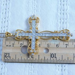 Ross Simons Necklace 18K Gold over Sterling Silver Cross Pendant 925 CZ Jewelry