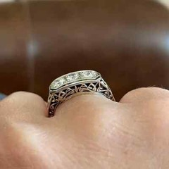 Art Deco Style Lab Created Diamond Three-Stone Engagement Ring 14k White Gold FN