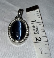 Vintage Silvertone Pendant With A Dark Blue Man-Made Stone With Sm Crystal/CZ