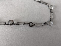 Art Deco 1920s Open Back Crystal Rhinestone Necklace Silver Tone Drop 15″