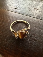 Vintage Joseph Esposito Tiger Eye Ring Size 5 Gold Tone Signed Statement Ring