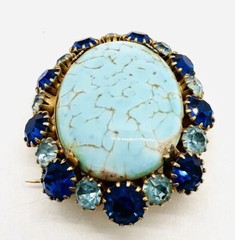 Large Czech Hubbell Glass & Jewel Tone Rhinestone Brooch Vintage Jewelry
