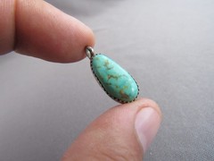 VINTAGE STERLING OLD PAWN CHUNKY TURQUOISE TEAR DROP DANGLE PENDANT