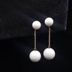 Vintage White Ball Dangle Drop Clip On Earrings Costume Jewelry