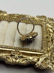 Vintage Black Rhinestone Dome Cocktail Ring Adjustable Size 6.5 Gold Tone