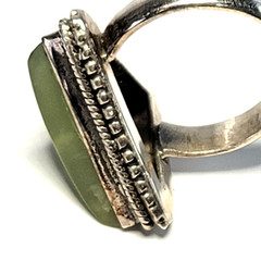 Vintage Prehnite Trillion Triangle Ring 925 Sterling Silver Sz 10 Heavy 11g