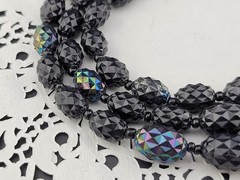 Signed W Germany Black Thermoset Lucite AB Spike Bead Waterfall Bib Necklace