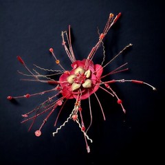 Red Leather Flower Brooch Pin Modernist Statement Atomic Era Vintage