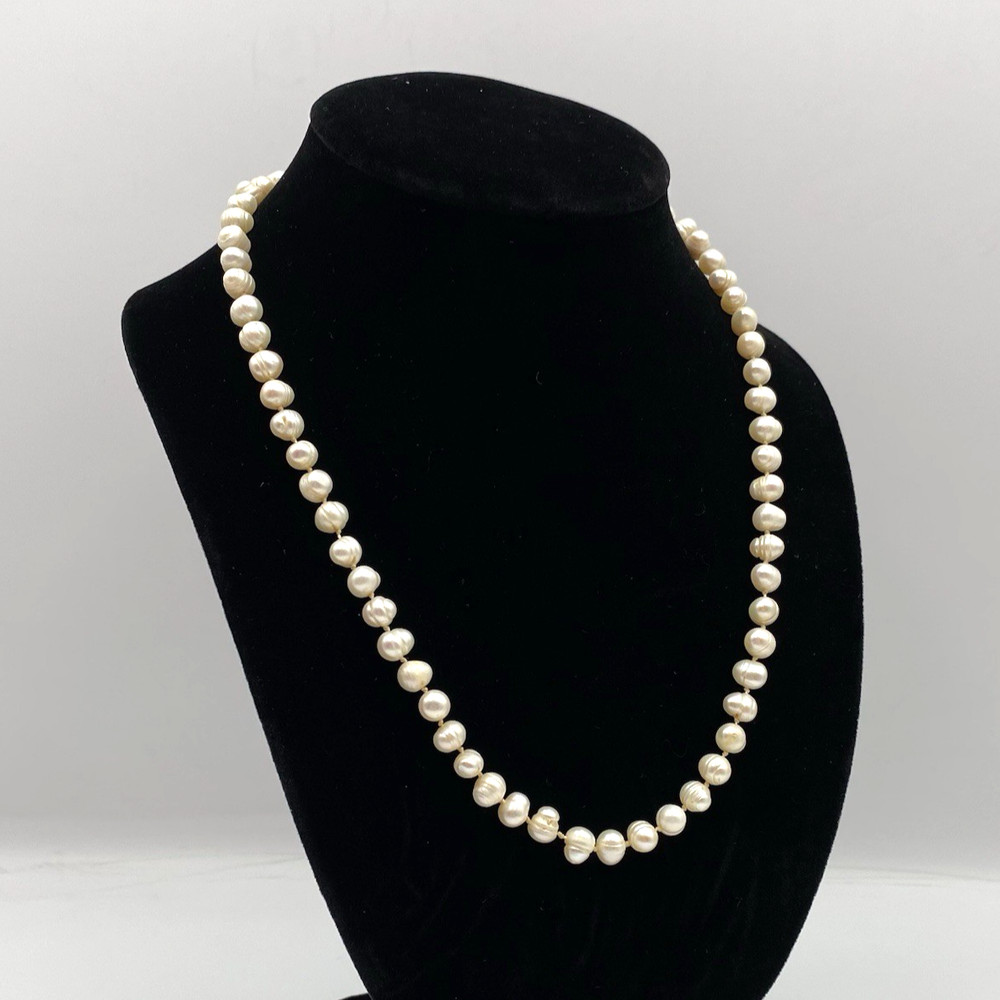 Vintage Freshwater Irregular Baroque Drop Pearl Necklace 20″ 6mm Round Box Clasp