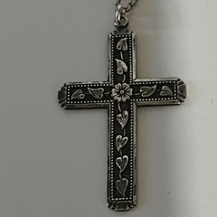 Vintage Sterling Silver 925 Ivy Floral Etched Cross Pendant 18” Necklace