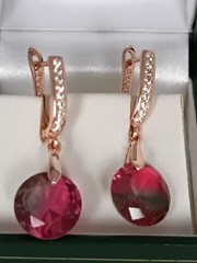 Vintage 1990-s 14 Ct Rolled Gold Ruby / Zircons Earrings-Hallmarked 585 RG