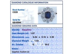 Antique 1.07 Ct Sapphire and 1.54 Ct Diamond Platinum Cluster Ring Circa 1920