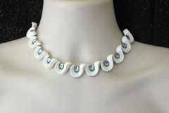 Vtg Trifari Choker Necklace white blue silver tone Santa Anita signed BB19