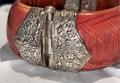 VTG South Asian Dowry Hinged Bone Bangle Silver Repousse Metal Pin Clasp