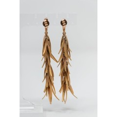 Rivka Friedman Gold Tone chili Feather cascading Dangle Earrings satin brushed