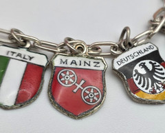 Vintage 800 Silver Enamel Travel Shield Charm Bracelet Germany Italy ANTIKO 7″