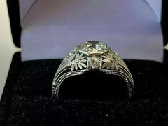 Vintage Art Deco Style Round Cut Lab Created Diamond 925 Silver Birthday Ring